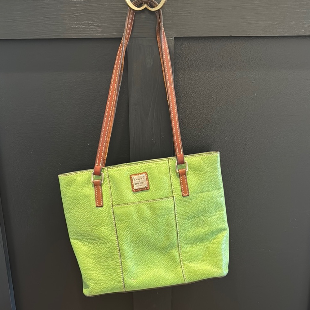 Dooney & Bourke Green and Brown Tote Bag with Leather Straps